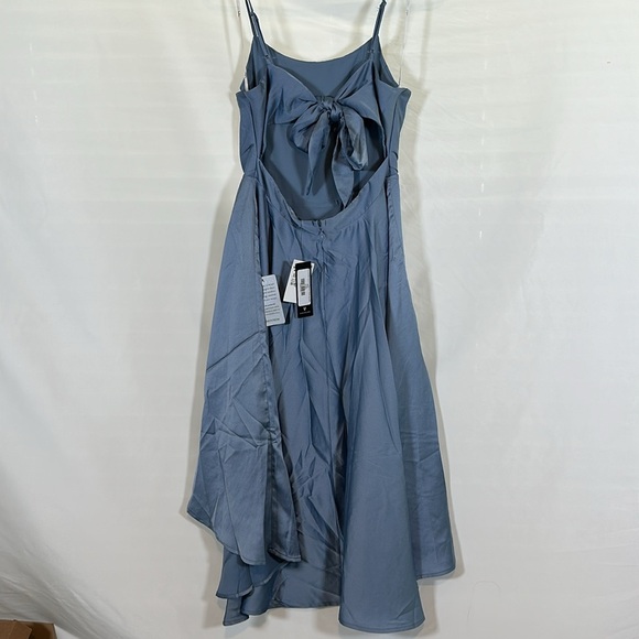 Lulus Days Like Today Blue Satin Asymmetrical Tie-Back Midi Dress - Picture 7 of 8